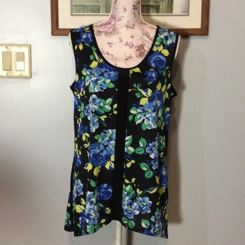 Black & Blue Floral Tank Top